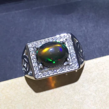 Natūralus Australijos Opalas vyrų Žiedas black fire Opal 925 sterlingas sidabro graži spalva
