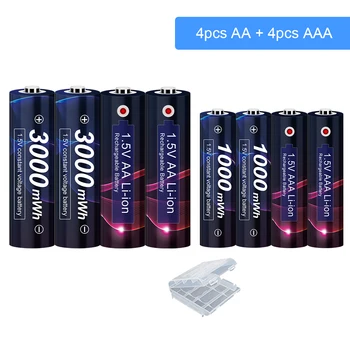 Origianl 1,5 V AA Li-ion Įkraunama Baterija 3000mWh AA 1,5 V Ličio Baterija+1000mWh 1,5 V AAA Li-ion daugkartinio Įkrovimo Baterijos AAA