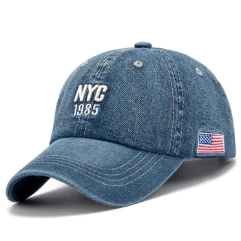 Naujas Prekės ženklas NYC Džinsinio Beisbolo kepuraitę Vyrų, Moterų Siuvinėjimo Raštą Džinsai Snapback Skrybėlę Casquette Vasaros Sporto JAV Hip-Hop Bžūp Gorras