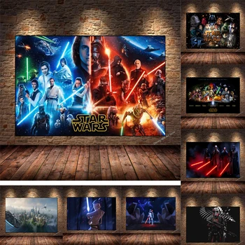 Star Wars Jedi Knight Anime Plakatas Darth Vader Master Yoda Drobė, Tapyba Spausdinti Šiaurės šalių Sienos Freskos Vaikams Miegamasis Namų Dekoro