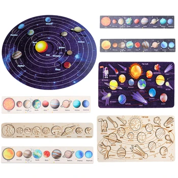Mediniai Saulės Sistemos Dėlionės Vaikams, Stalo Žaidimai Vaikams, Berniukų, Mergaičių Dovanos Mokymosi 8 Planetos Saulės Sistemą Medžio Galvosūkis