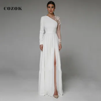 Paprastas, Elegantiškas, Grindų Ilgio Appliques Vestuvių Suknelės 2023 Balta Nuotakos Suknelė Šalies Nuotaka ilgomis Rankovėmis Pasirinktinis Dydis ZT04