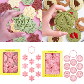 9 Vnt/komplektas Cookie Cutters 3D Kalėdų Tema Animacinių filmų Pressable Sausainių Sluoksnį Sausainių Antspaudas Virtuvėje, Kepant Konditerijos Bakeware