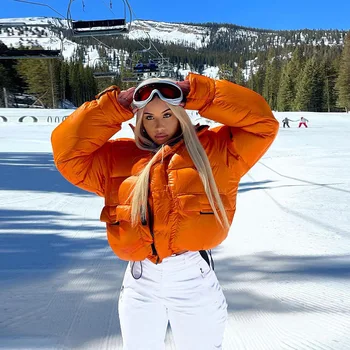 Puffer Jacket Parko Zip Iki Medvilnės Striukės 2021 Žiemos Drabužių Slidinėjimo Kostiumas Oranžinis Burbulas Kailis Šiltas Vientisos Spalvos Atsitiktinis Gatvės Outwear