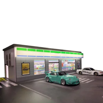 G-GERBĖJAI 1:64 Dioramas su LED Šviesos 7-11/FamilyMart Parduotuvių ir automobilių stovėjimo aikštelės