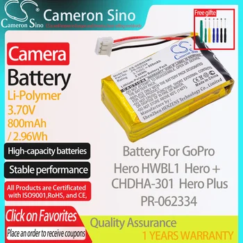 CameronSino Baterija GoPro Hero HWBL1 CHDHA-301 Herojus Plius Herojus + tinka GoPro PR-062334 fotoaparato baterija 800mAh 3.70 V Li-Polimero