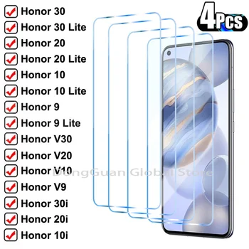 4PCS Grūdintas Stiklas Huawei Honor 50 30 20 10 Lite V30 V20 V10 8X Screen Protector Už Garbę 9 8 Lite 30i 20i 10i Stiklo Plėvelės