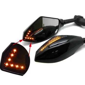 2vnt Motociklo galinio vaizdo Šoniniai Veidrodžiai su LED Posūkio Signalai (Kairėje ir Dešinėje)