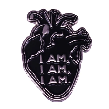 Juoda anatominiai širdies atlapas pin aš esu, aš esu, aš esu Sylvia Plath įkvėpė sagė Gotikos menas ženklelis